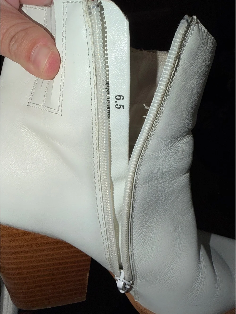 Jeffrey Campbell White Leather Ankle Boots with Wooden Block Heel